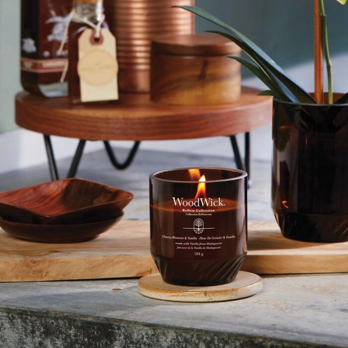 Woodwick Cherry Blossom & Vanilla Renew Medium Candle 